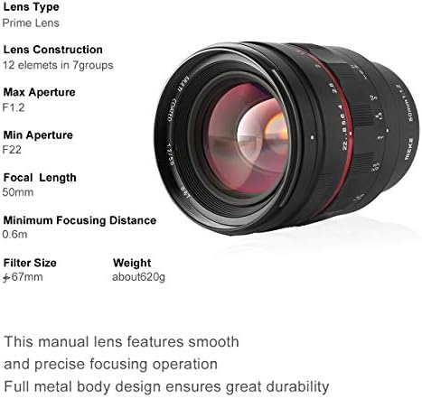 Meike MK-50mm F1.2 Büyük Diyafram Manuel Odak Sabit Lens için Sony Tam Çerçeve ve Sony E Montaj APS-C Aynasız Kameralar A7 A7