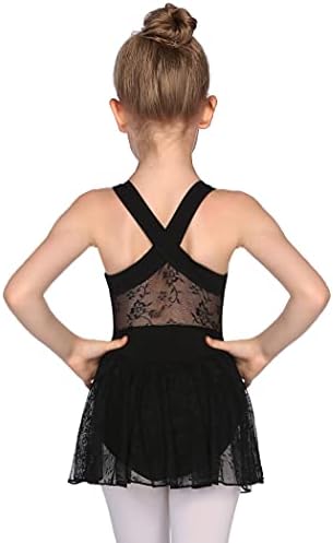 Zaclotre Kız Bale Mayoları Çapraz Geri Kolsuz Dantel Etekli Dans Elbise Çocuklar için