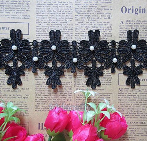 2 Metre Çiçek Inci Dantel Kenar Trim Şerit 7.5 cm Genişlik Vintage Stil Siyah Kenar Abartı Kumaş Işlemeli Aplike Dikiş Zanaat