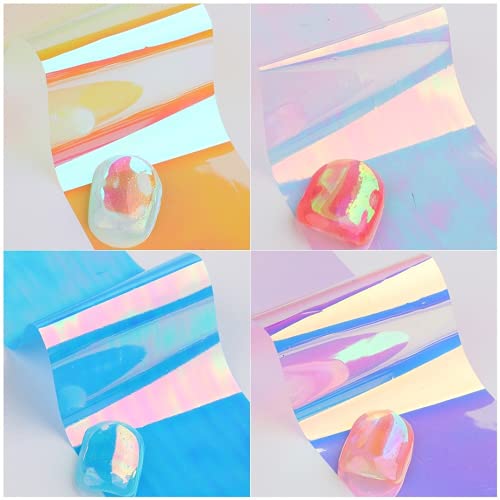 Degrade Aurora Nail Art Folyo Transferi Çıkartmalar, 8 Yaprak Holografik Kırık Cam Kağıt Tırnak Sanat Malzemeleri Çıkartmaları,