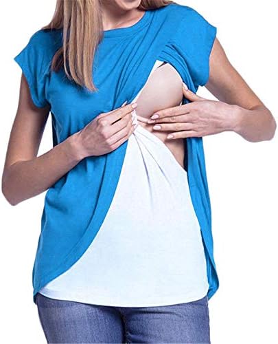 Andongnywell kadın Rahat Katmanlı Hemşirelik Üst Analık Emzirme Tunik Çift Katmanlı Kısa Kollu T-Shirt