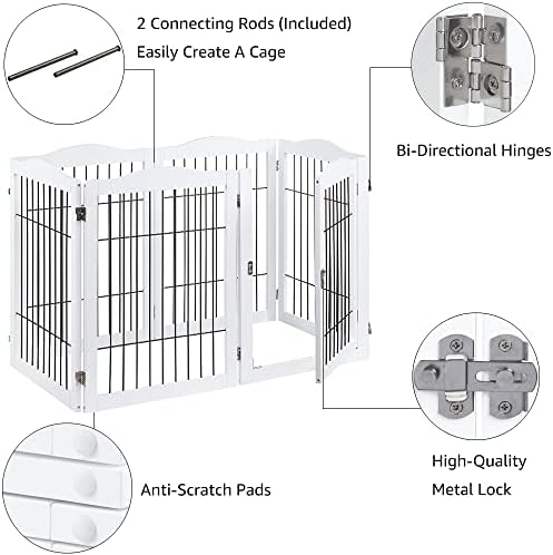 beeNbarks Evcil Hayvan Kapısı Ekstra Geniş, 6 Panelli Evcil Hayvan Oyun Parkı Bağımsız Ahşap Köpek Kapısı, Kapıdan Geçmeli ve