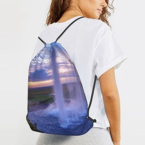İpli sırt çantası şelale manzara dize çanta Sackpack Cinch çuval spor çanta spor salonu alışveriş Yoga için