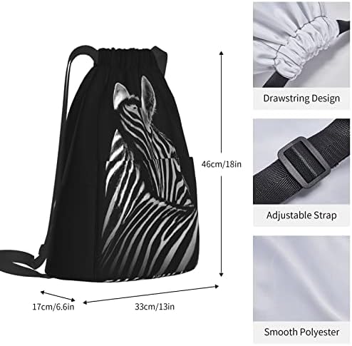 Siyah & Beyaz Zebra İpli Sırt Çantası, Açık/Seyahat Çantası için Yan Cepli Spor Salonu ipli Çantalar