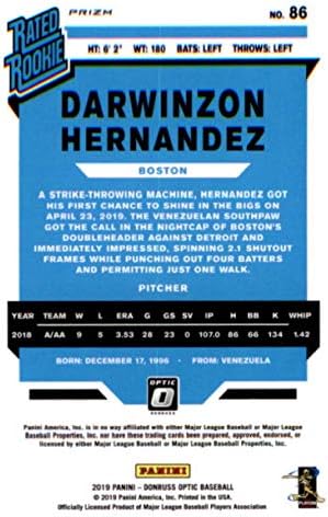2019 Donruss Optik Kireç Yeşili Holo Prizm Beyzbol 86 Darwinzon Hernandez Boston Red Sox Puan Çaylak Resmi MLBPA Ticaret Kartı