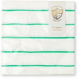 Daydream Society Fransız Çizgili Minyon Kağıt Parti Peçeteleri, 16'lı Paket, Yonca Yeşili