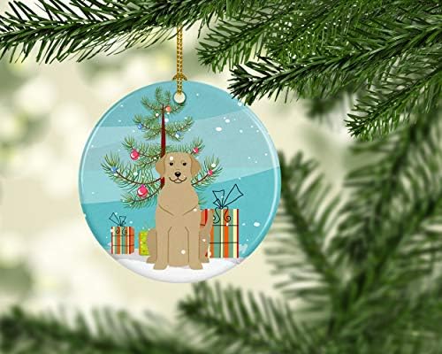 Caroline'ın Hazineleri Merry Christmas Ağacı Sarı Labrador Seramik Süsleme, 3 inç