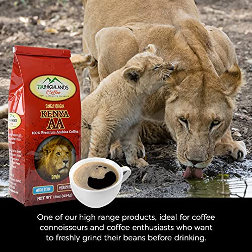 TruHighlands Coffee Kenya AA Orta Boy Kızartma-Birinci Sınıf Bütün Fasulye, Tek Menşeli, %100 Arabica Kahvesi, 16oz