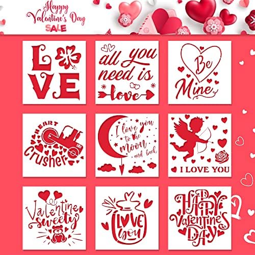 9 Adet sevgililer Günü Ahşap üzerine Boyama için Şablonlar - Sevgililer Cupid Aşk Sözleri Duyguları ile Yeniden Kullanılabilir