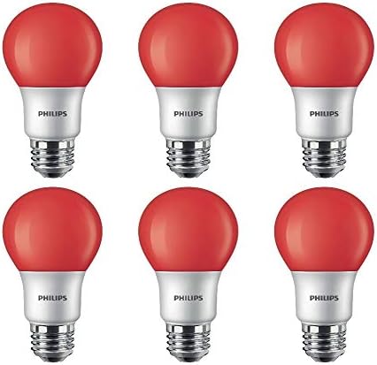 Philips LED 463216 A19 Parti Ampulleri: 8 Watt (60 Watt Eşdeğeri) , E26 Orta Vidalı Taban, Kırmızı ışık, 6'lı Paket