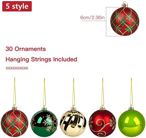 SHareconn 30ct 2.36 İnç Noel Ağacı Topları Süsler, renkli Kırılmaz Plastik Dekoratif Baubles için Noel Ağacı Dekor Tatil Parti
