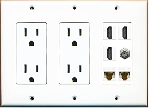 3 Bağlantı Noktası H DMI Koaksiyel 2 Cat6 Ethernet Duvar Plakası w/Çift Güç Çıkışı Beyaz
