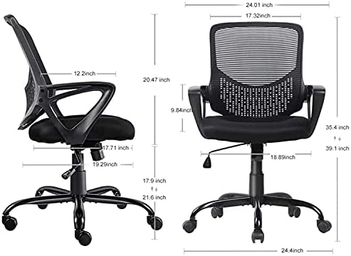 Ofis Koltuğu, Masa Sandalyeleri, Ergonomik Döner Örgü Tekerlekli ve Kolçaklı Bilgisayar Görev Koltuğu, Sırt Desteği, Siyah