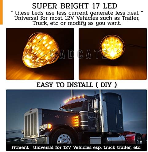 15.5 İnç MADCATZ (9 Paketi) Füme Lens Amber LED üst Marker Cab çatı ışıkları w / krom taban Torpido tarzı 17 diyotlar için ağır