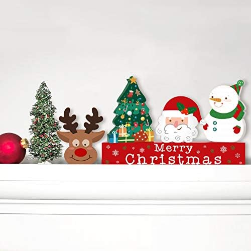 Huray Rayho 5 ADET Noel Ahşap Bloklar Santa Ren Geyiği Kardan Adam Mini Ahşap Blok Işaretleri Merry Christmas Masa Dekorasyon