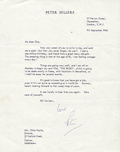 Peter Sellers-09/09/1966 İmzalı Mektup