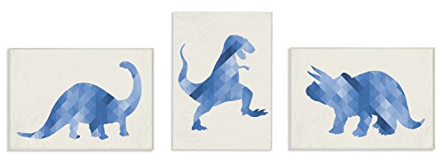 Stupell tarafından çocuk Odası Mavi Geometrik Ombre Dinozorlar 3 adet Duvar Plak Sanat Seti, gururla ABD'de Yapılan