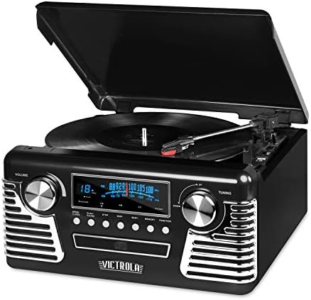 Dahili Hoparlörlü Victrola 50'nin Retro Bluetooth Plak Çalar ve Multimedya Merkezi-3 Vitesli Döner Tabla, CD Çalar, AM / FM Radyo