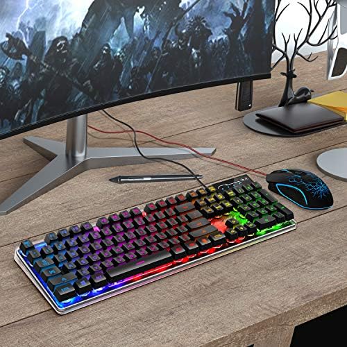 Oyun Klavye ve Fare Combo, K1 LED Gökkuşağı Arkadan Aydınlatmalı Klavye ile 104 Anahtar Bilgisayar PC Oyun Klavye için PC / Dizüstü
