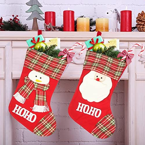 BREİS Noel Çorap 2 Paket, 18 İnç Kişiselleştirilmiş Noel Çorap Büyük Kırmızı Noel Ağacı Süslemeleri ile Santa ve Kardan Adam,