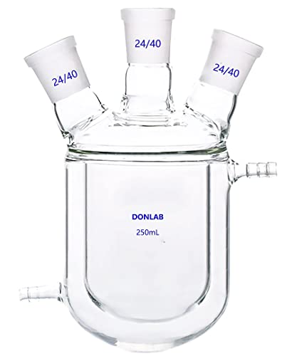 DONLAB CFK-0500 Cam 500 ml 3-Neck Çift Katmanlı Yuvarlak Tabanlı Reaksiyon Şişesi Ceketli Reaktör, Üç 24/40 Zemin Cam Eklemler