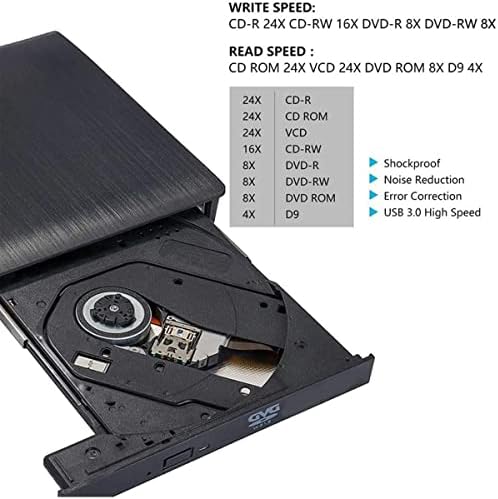 TCCOC Harici CD Sürücü USB 3.0 Taşınabilir CD DVD + / - RW Sürücü DVD / CD ROM Rewriter Burner Yazar Uyumlu Dizüstü Masaüstü