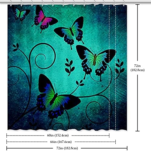 Duş Perdesi Liner Seti ile 12 Yüzükler Küvet için Ağır Ev Dekoratif Duş Perdesi 72x72 İnç Mavi Rosy Kelebekler Bitki Yeşil