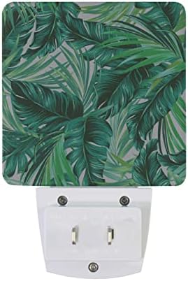 KFBE Yeşil Yapraklar Palm Tropikal Gece Lambası 2 Paket LED Gece Lambaları Alacakaranlıktan Şafağa Sensör Gece Işıkları Duvara