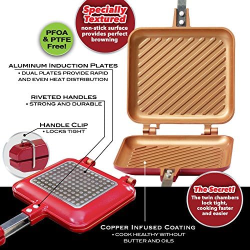 BulbHead tarafından Kırmızı Bakır Çift Kaplamalı Flipwich Yapışmaz Izgara Sandviç ve Panini Makinesi