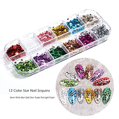 12 İzgaralar Holografik Yıldız Tırnak Glitter Sequins, 12 Renk Lazer 3D Yıldız Şekli Tırnak Konfeti Nail Art Gevreği Sticker,