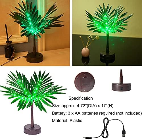 17in LED Işıklı Palmiye ağacı Dekor, yapay Palmiye Ağacı Lamba, Light up Sahte Palmiye Ağacı Yaprakları Pil USB Kumandalı Noel