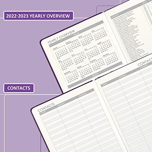 2022 Planlayıcısı-2022 Haftalık Aylık Planlayıcısı, 5.75 x 8.25, Saffiano Deri ile Kalın Kağıt, arka Cep ile 88 Notlar Sayfaları-Mor