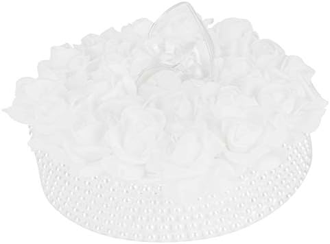 TOPINCN Alyans Yastık Şerit Ilmek CakeShaped Inci Gül Töreni Malzemeleri Beyaz Rhinestone Dekorasyon Yüzük Yastık Taşıyıcı Kutusu