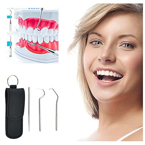 Paslanmaz Çelik Diş Bakımı Diş Temizleme Kiti, Diş Kazıyıcı Probe Cımbız Aracı 3 Adet (siyah)
