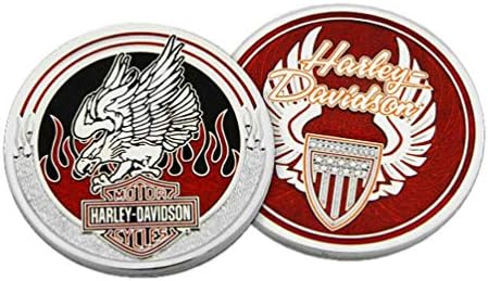 Harley-Davidson Flaming Bar & Kalkan Kartal Metal Mücadelesi Coin, 1.75 inç. - Kırmızı