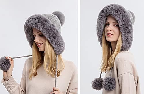 CROYEE kadın Kış Peluş Örme Şapka Kalın Faux Kürk Pom Pom Şapka