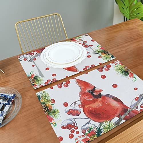 CHSIN Kardinal Kuşlar ve Köknar Şube ile Bir Koni Placemats 6 Set Kaymaz Yıkanabilir İmitasyon Keten Masa Paspaslar için Mutfak