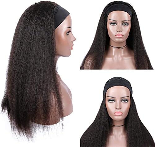 Saç Değiştirme Peruk, Kadınlar için Sapıkça Düz Kafa Bandı Peruk Uzun Yaki Kafa Bandı Peruk Brezilyalı Bakire insan saçı Tutkalsız