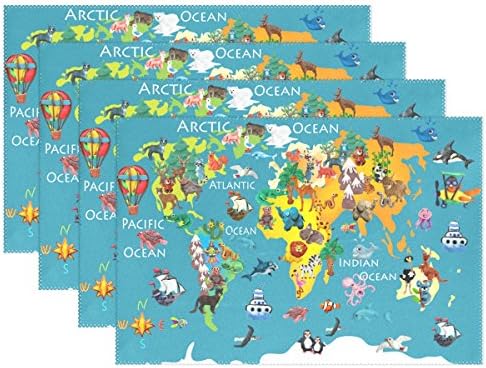 U Hayat Sevimli Karikatür Çocuk Hayvan Dünya Haritası Plaka Yer Paspaslar Placemats Tepsi Mat 12x18 İnç