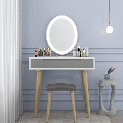 YOURLİTE makyaj masası seti ile 3 Modları Ayarlanabilir Parlaklık Ayna ve Minderli Dışkı, tuvalet masası Makyaj masası ile Ücretsiz