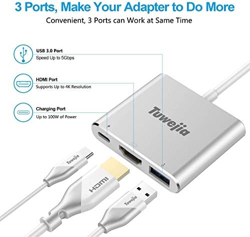 USB C HDMI Multiport Adaptörü USB 3.1 Thumderbolt 3 HDMI 4 K HDMI Çıkışı USB 3.0 Bağlantı Noktası USB şarj Portu ile Uyumlu MacBook/MacBook