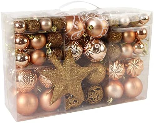 shamjina 100 Pcs Mini Noel Baubles, Kırılmaz Noel Ağacı Topları Süsler Asılı Süslemeleri Ev Tatil Parti Dekor için-Gül Altın