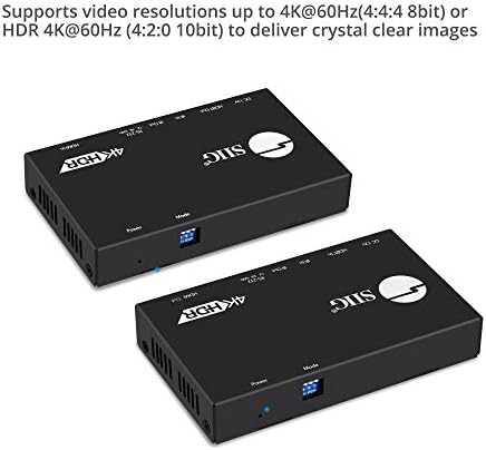 SIIG HDBaseT HDMI Genişletici 4 K 60Hz HDR HDMI 2.0 Üzerinde Tek Cat5e/6 ile RS-232 & IR-196ft (60 m) @ 1080 p & 114ft (35 m)