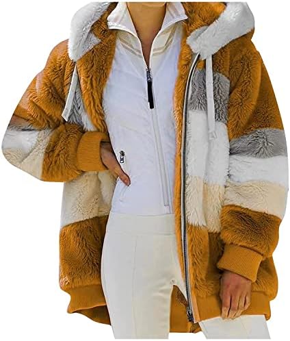 KLCH kadın Kontrast Kuzu Yün Yastıklı Ceket Kürk Kabarık Kapüşonlu Ceket Ceket Polar Kış Sıcak Palto Dış Giyim