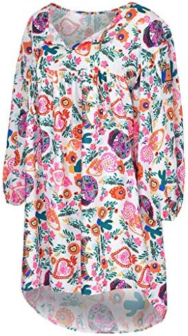 WENOVL T Gömlek Elbise, kadın Bayanlar Gevşek Çiçek Baskı Üç Çeyrek Kollu Mini Elbise Yaz Elbise