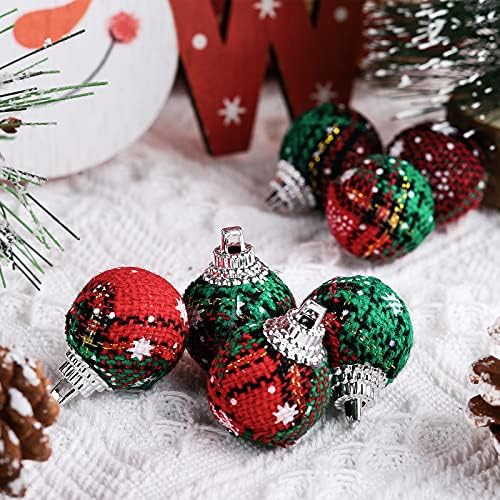 ADXCO 36 Adet Noel Mini Ekose Topları Buffalo Ekose Kumaş Topu Süsler Noel Dekoratif Ekose Topları Noel Kumaş Ağacı Asılı Süsleme