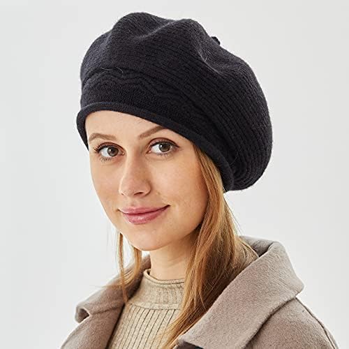 Kadınlar için Bere Şapka, Fransız Tarzı Bere Kış Moda Sıcak Yün Astar Örme Kap