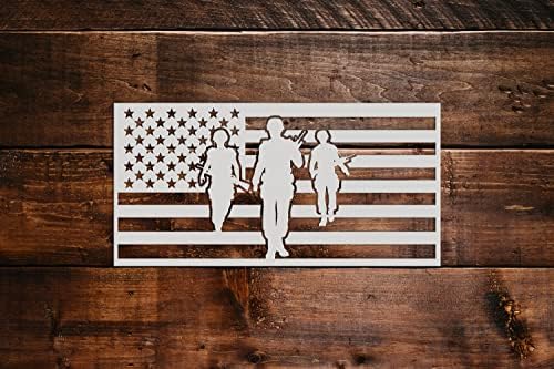 Amerikan Bayrağı ve Askerler Stencil DIY Kullanımlık Craft Stencil ve Boyama Duvar Stencils-3881 (27 x 81 İnç)