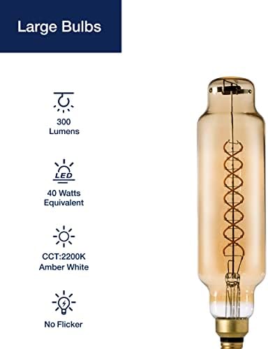 FLSNT LED Büyük Boy Edison Ampulleri, Kısılabilir Spiral Esnek Filamentler, Boru Şekli, 2200K Sıcak Beyaz, 6,5 W (40W Eşdeğeri),