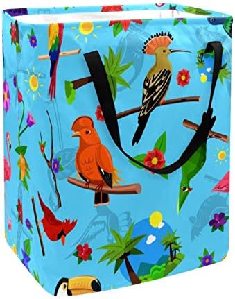 Hummingbird Toucan Kuşlar Desen 60L Büyük Çamaşır Sepeti Kolu ile, Katlanabilir Çamaşır Sepeti, Katlanabilir Çamaşır Organizatör,